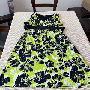 Women’s Plus Size Avenue Black and Lime Green Floral Midi Dress